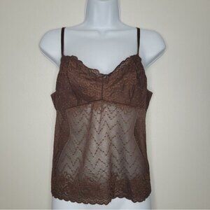 Vanity Fair brown lace semi-sheer cropped slip going out top size xl